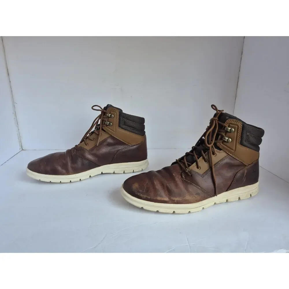 Timberland Graydon Boots Men's 11.5 Brown Leather Lace Up Combat Sneaker Comfort